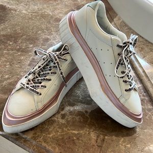 Platform rose gold and white adidas worn once